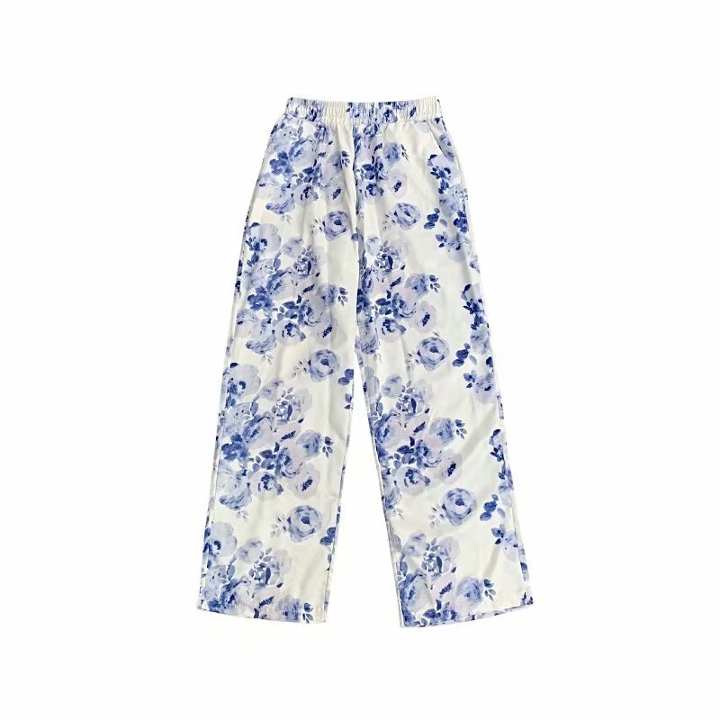 Women’s Tie-Dye Floral Wide-Leg Pants – Loose Casual Floor-Length Style