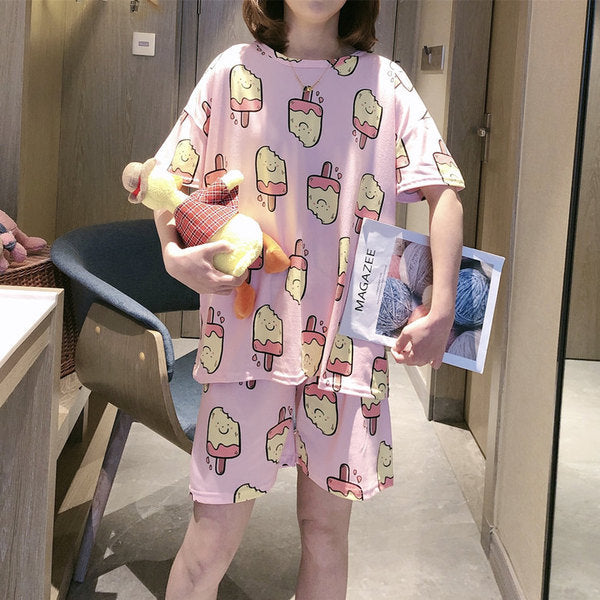 Women's Two-Piece Pajama Set – Short Sleeve Top and Shorts Homewear