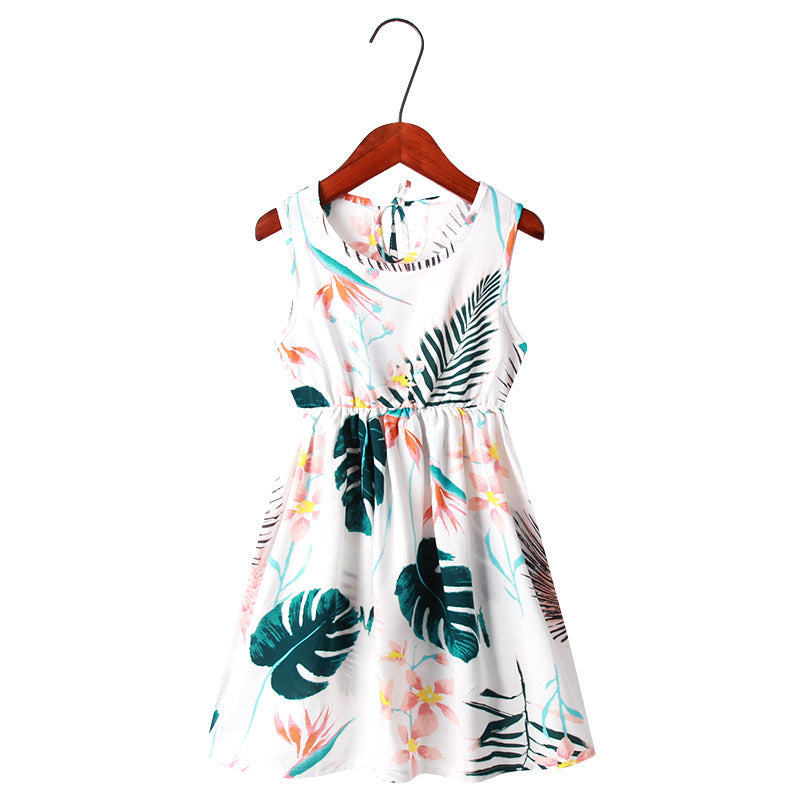 Children's Dress Lovely Print Leaf Vest Princess Skirt