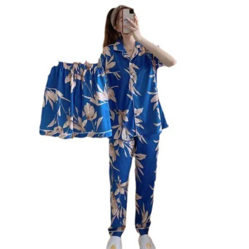 Womens Milk Silk Fruit Print Pajamas Short Sleeve Relaxed