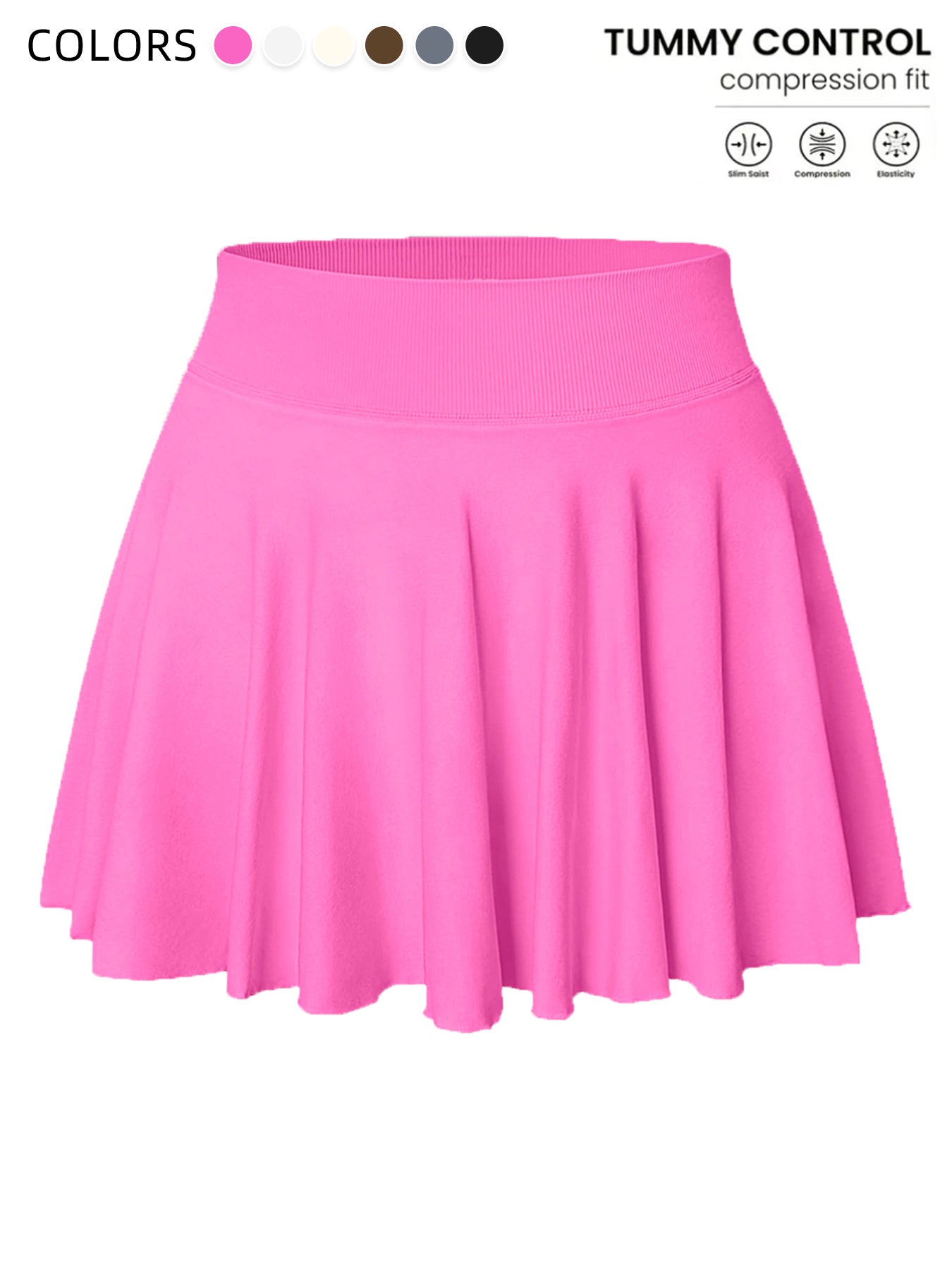 Women's Solid Color High Waist 2-in-1 Sports Skirt – Breathable Tennis & Golf Activewear, All Seasons