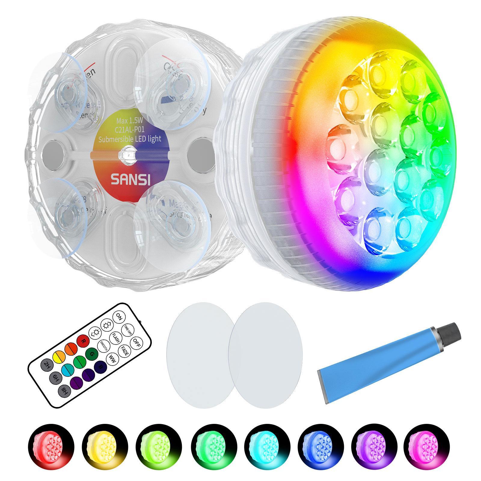 SANSI IP68 Waterproof RGB Pool Light, Summer Rechargeable 20Hrs Outdoor LED Lamp For Swimming Pool,Pond,Shower,Bath