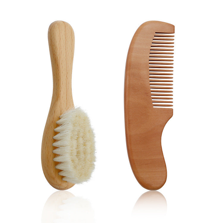 GentleCare Baby Wool Brush Set – Soft Shower Brush & Comb Kit for Newborn Bathing