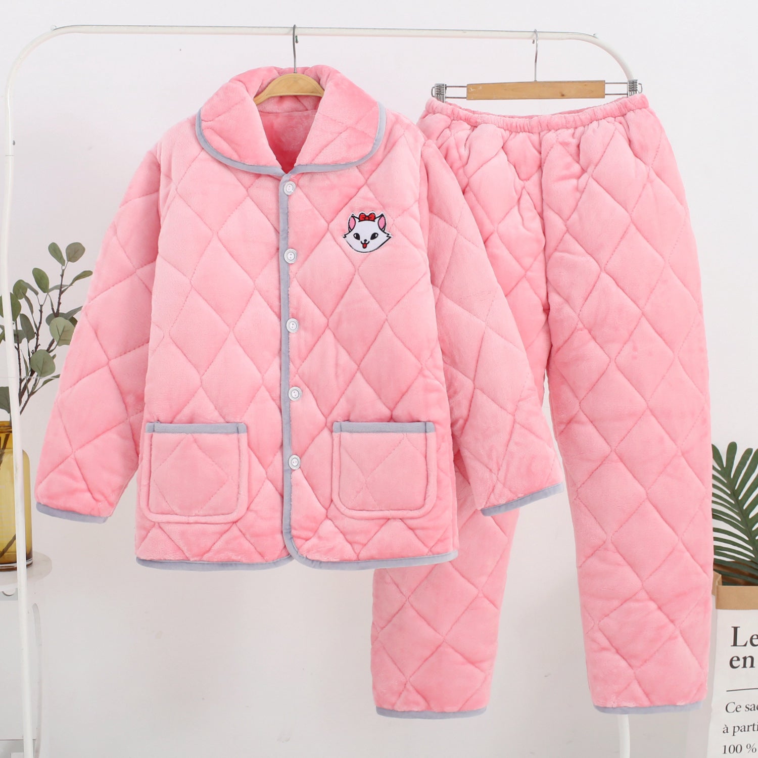 Women's Fashion Coral Fleece Three-layer Thickened Fleece-lined Warm Loungewear