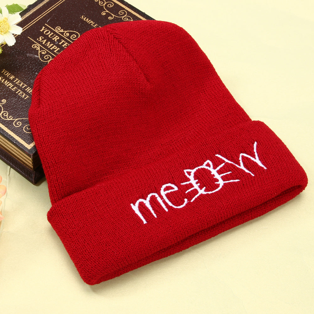 Autumn MEOW Unisex Casual Hip Hop Knitted Wool Skullies Beanie