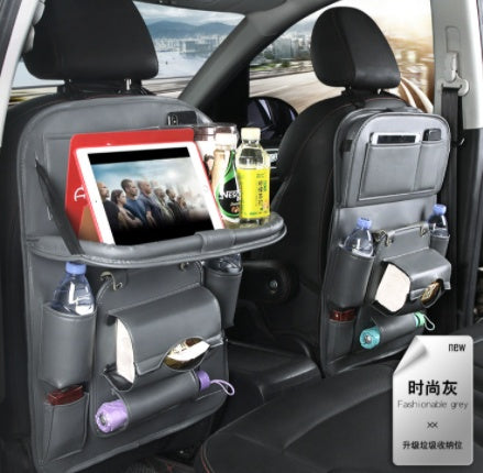 PU Leather Car Backseat Organizer – Multifunction Hanging Tray & Waterproof Storage Bag