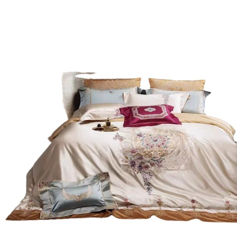 140s Silk Cotton Long-Staple Cotton Embroidery Four-Piece Bedding Set