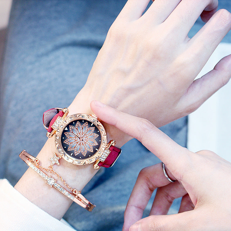 Casual Rotating Ladies Quartz Watch with Stainless Steel Strap