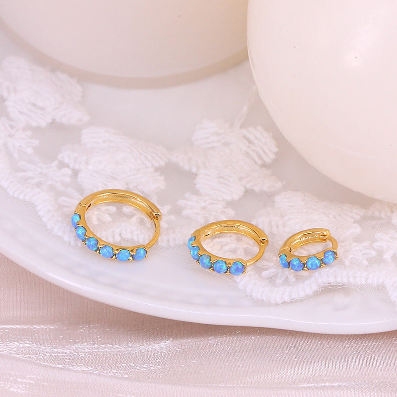 S925 Sterling Silver Round Opal Diamond Earrings