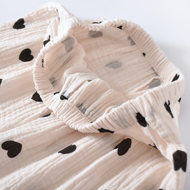 Women's Double Layer Cotton Pajamas Heart Print Homewear