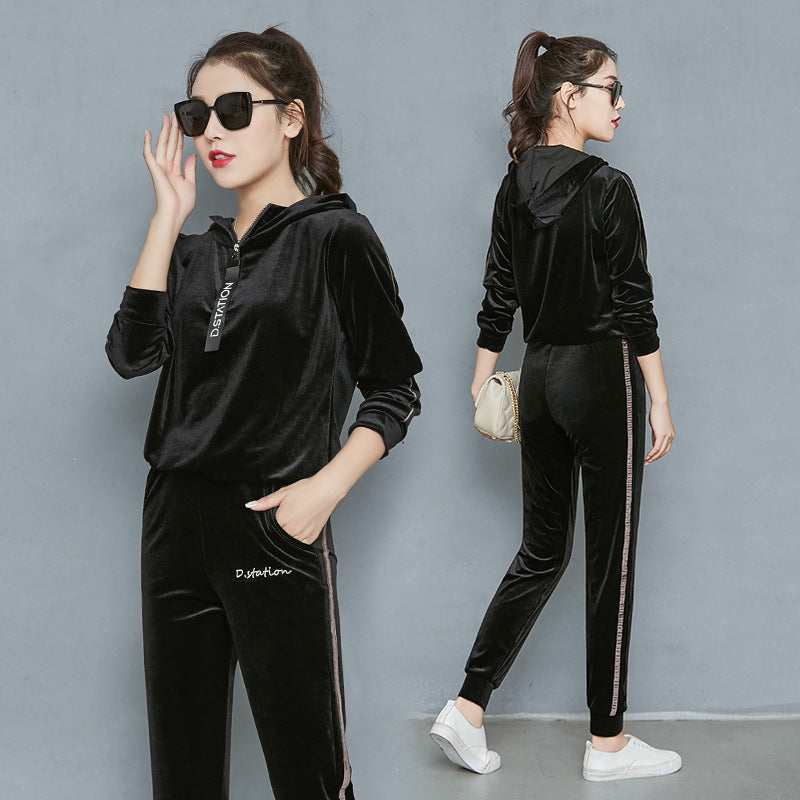 Spring And Autumn Gold Velvet Long Sleeve Loose Sports Jacket