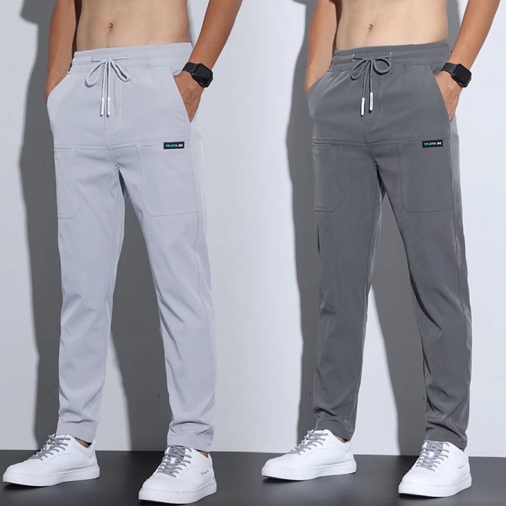 Men’s Ice Silk Business Casual Pants – Elastic Large Size Trousers