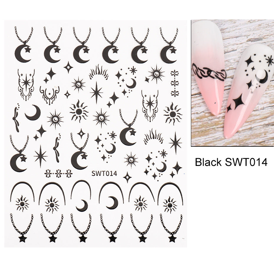 Silver Stamping Nail Sticker Wind Star Moon Heart-shape Lock Necklace