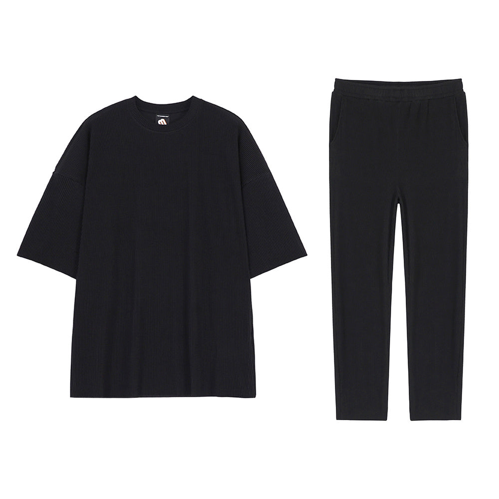 Ice Silk Pleated Suit Korean Style Trendy Sports Set