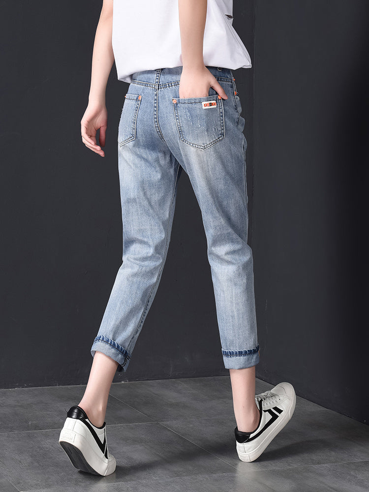 Women’s High-Waist 9/10 Harem Jeans – Ripped, Ankle-Length “Nine-Point”