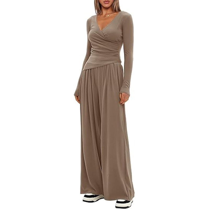Women Relaxed Fit Polyester Solid Wide Leg Pants Casual