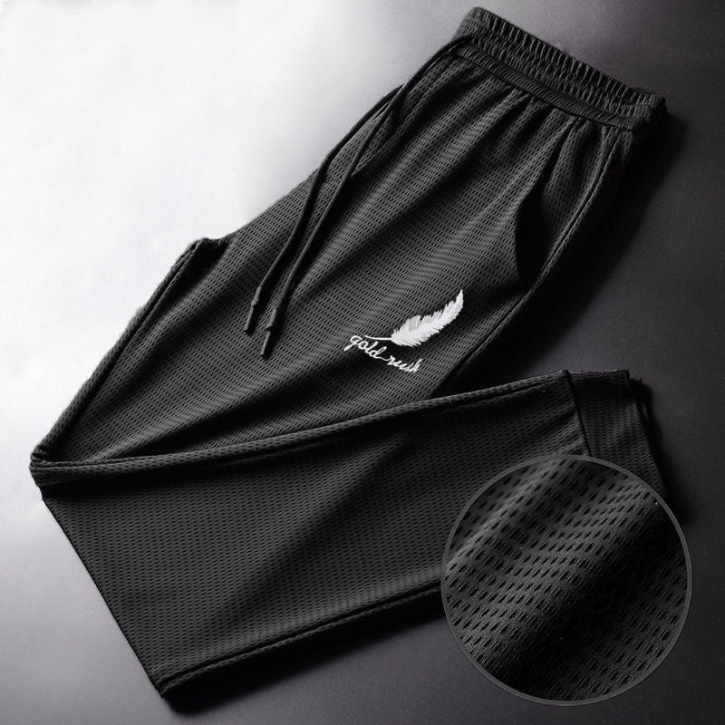 Men’s Slim Fit Mesh Ice Silk Pants – Ankle-Tied Casual Trousers