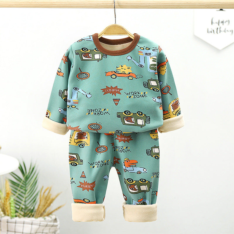 Baby Thickened Warm Autumn Clothes Long Trousers Children's Home Set