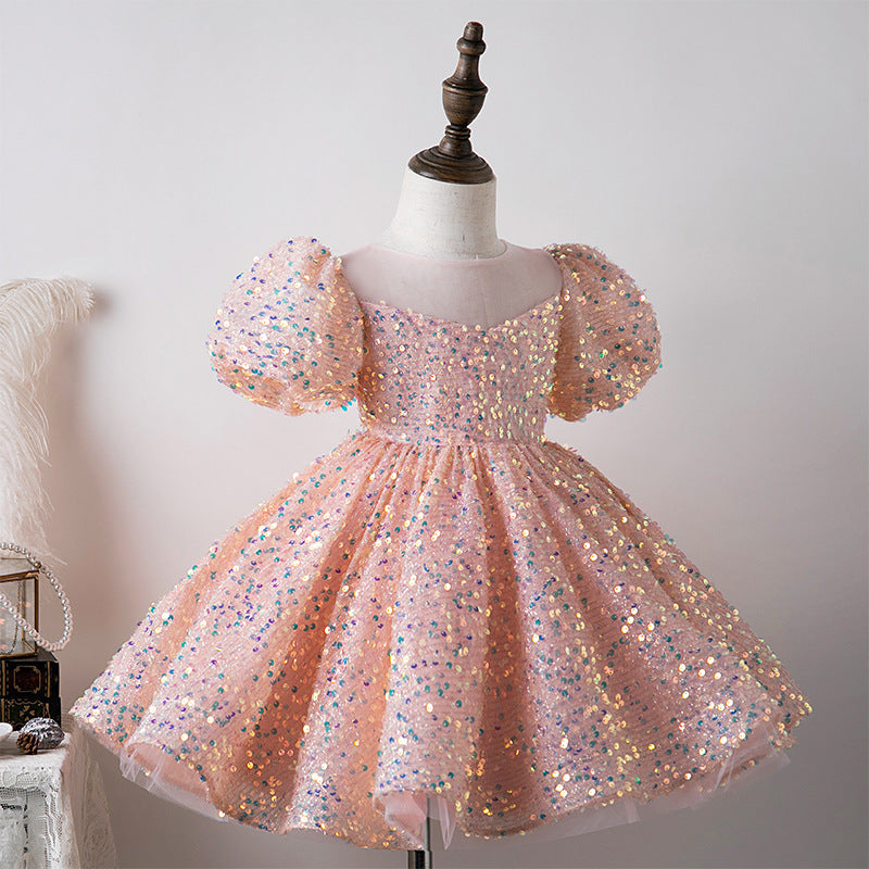 Sequined Children's Girl Princess Dress Birthday Full-year Baby Girl Catwalk Host Piano Performance Wear