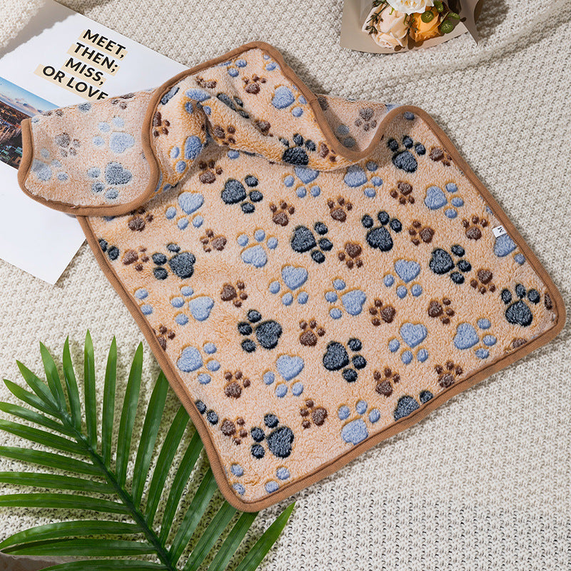 Four Seasons Blanket Thermal Coral Fleece Paw Print Dogs And Cats