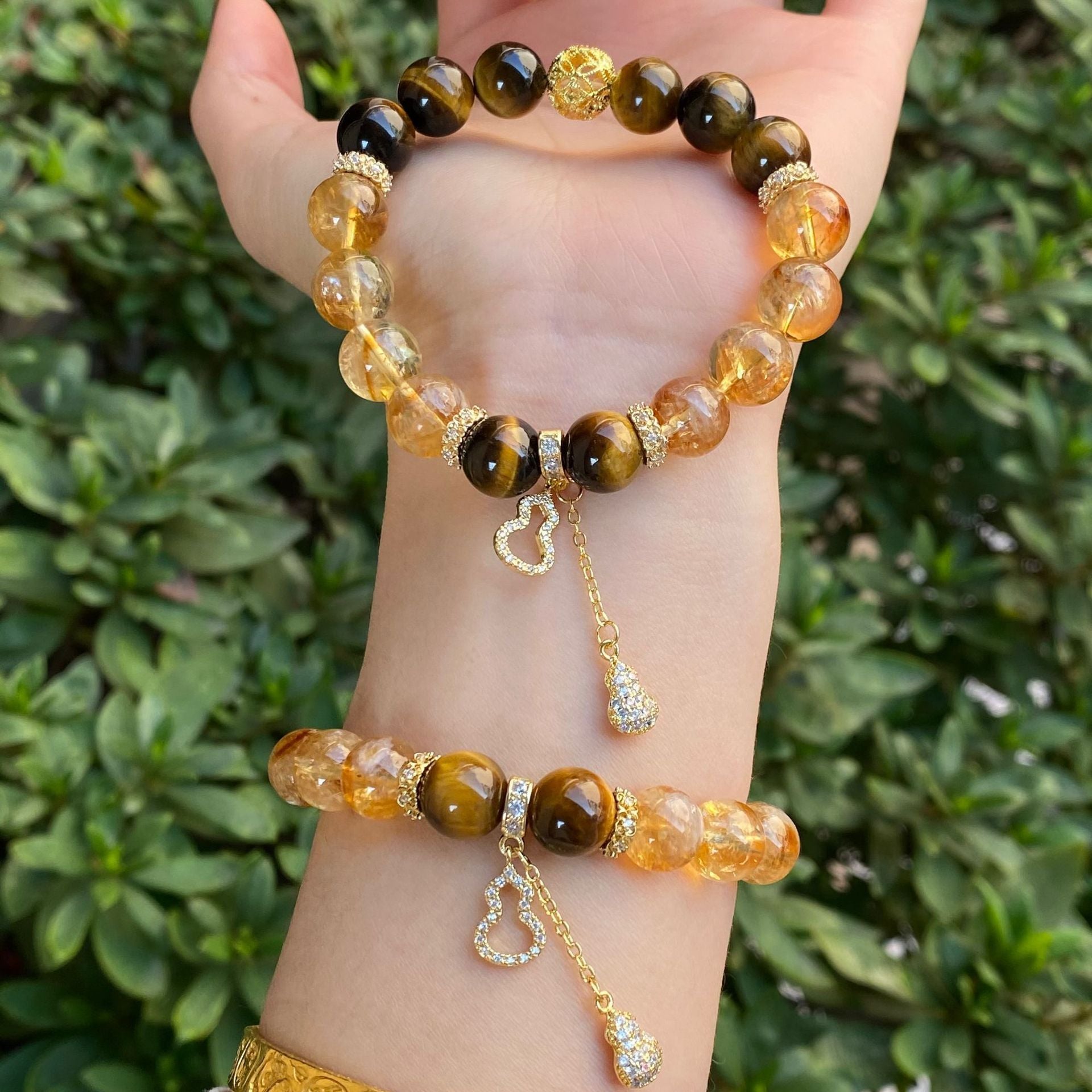 Handmade Unisex Citrine Diamond Gourd Bracelet