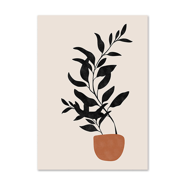 Minimalist Line Art Poster – Abstract Girl & Leaf Canvas Wall Art for Home Decoration