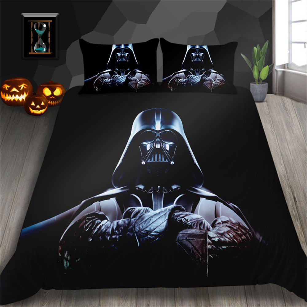 3D Printed Skull Pattern Three-Piece Chemical Fiber Bedding Set