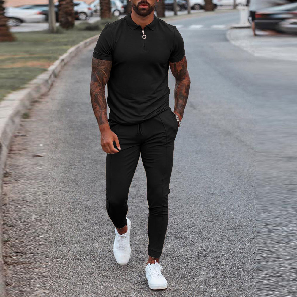 Summer Cross-Border Foreign Trade Short-Sleeved Trousers Two-Piece Leisure Youth Suit Sports Suit Two-Piece Suit