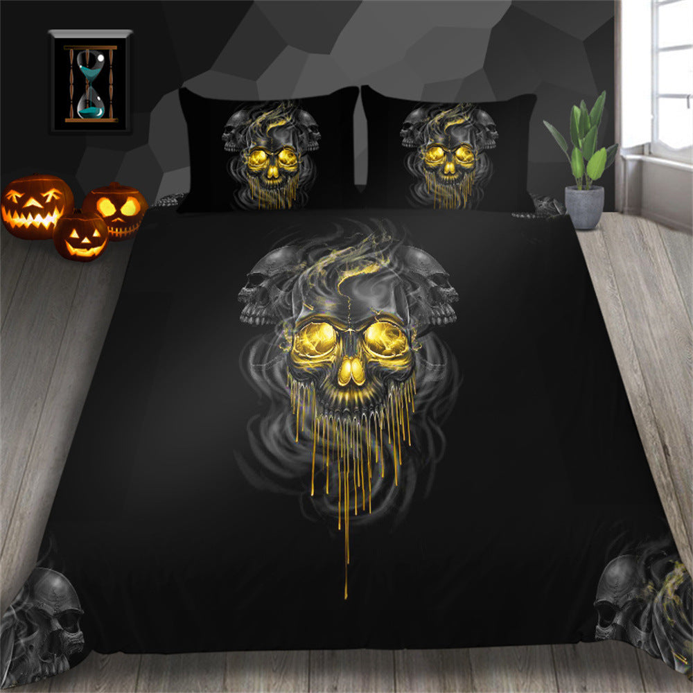 3D Printed Skull Pattern Three-Piece Chemical Fiber Bedding Set