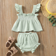 Girls’ Solid Color Sling Top with Hot Pants – Summer Baby Outfit Set