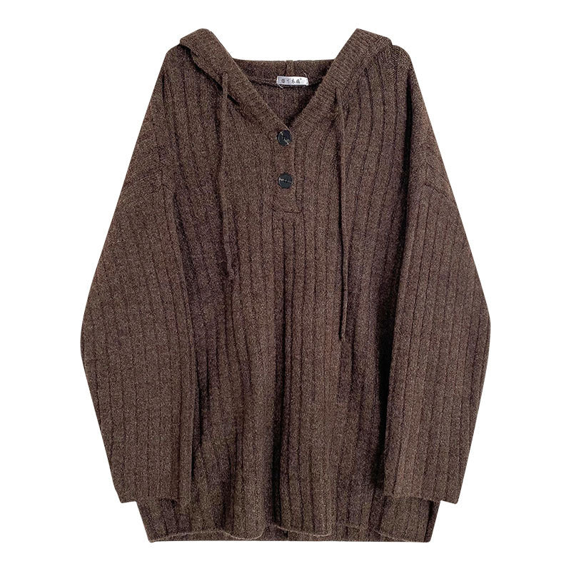 Hooded Rope Pullover Sweater Loose For Women