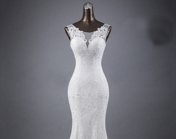 Elegant Lace Slim Double Shoulder Fishtail Wedding Dress with Tail
