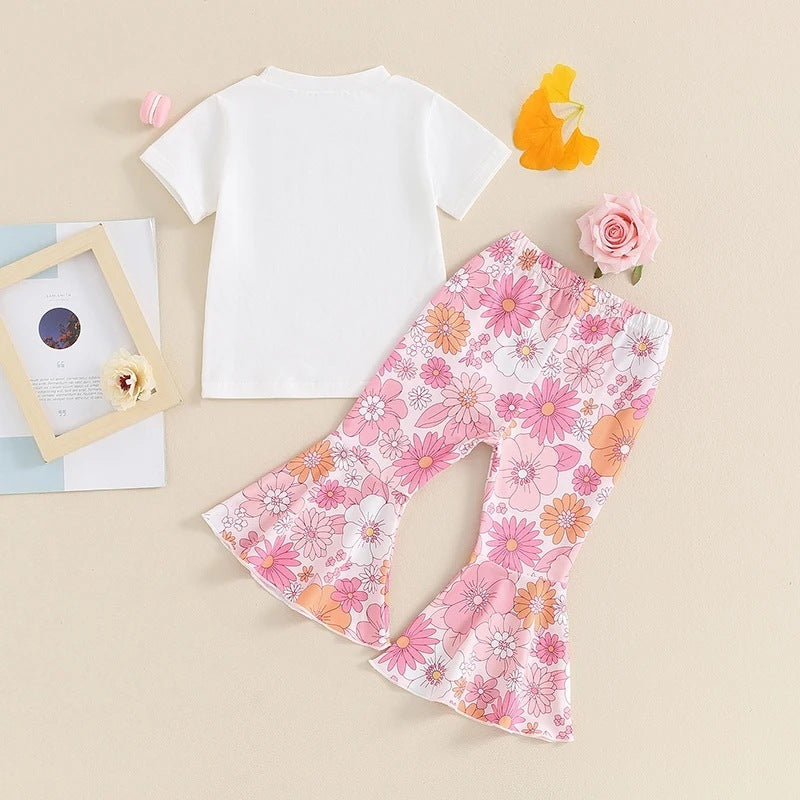 Children's Clothing Girls' Letter Short Sleeve Two-piece Suit