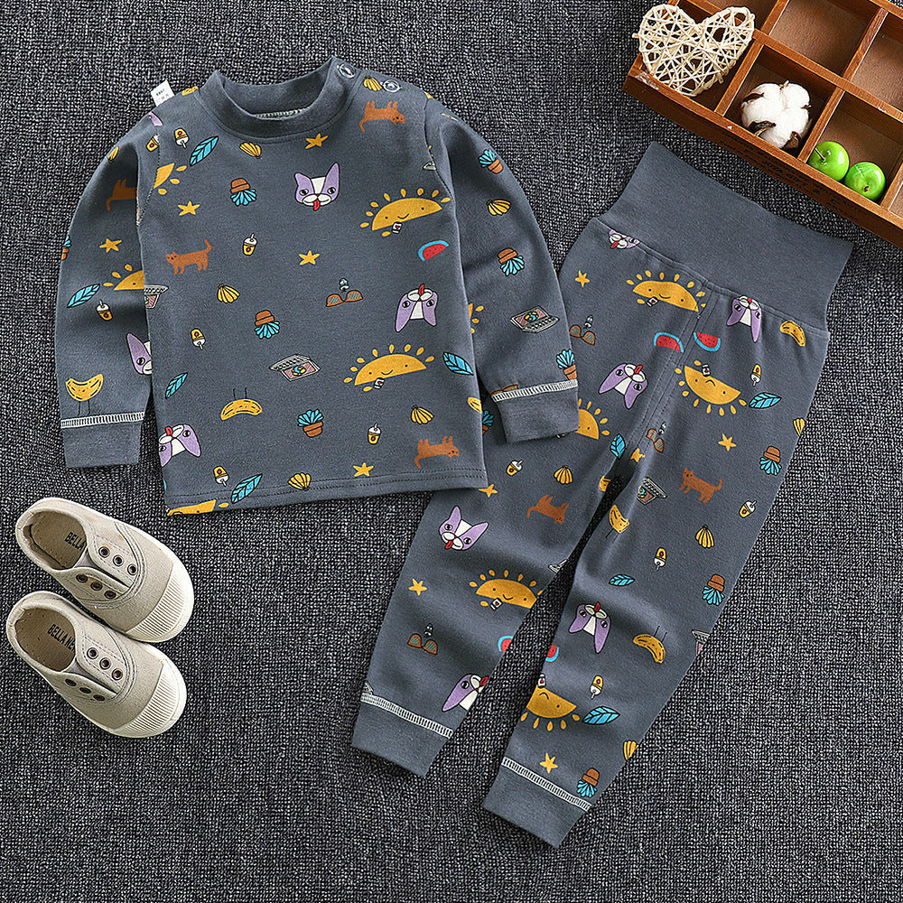 Kids High Waist Cotton Blend Pants Set Regular Fit Unisex