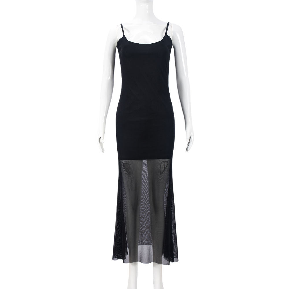 Cocktail Party Dinner High Mesh Double-layer U-collar Sling Slim Fit Dress