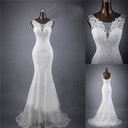 Elegant Lace Slim Double Shoulder Fishtail Wedding Dress with Tail