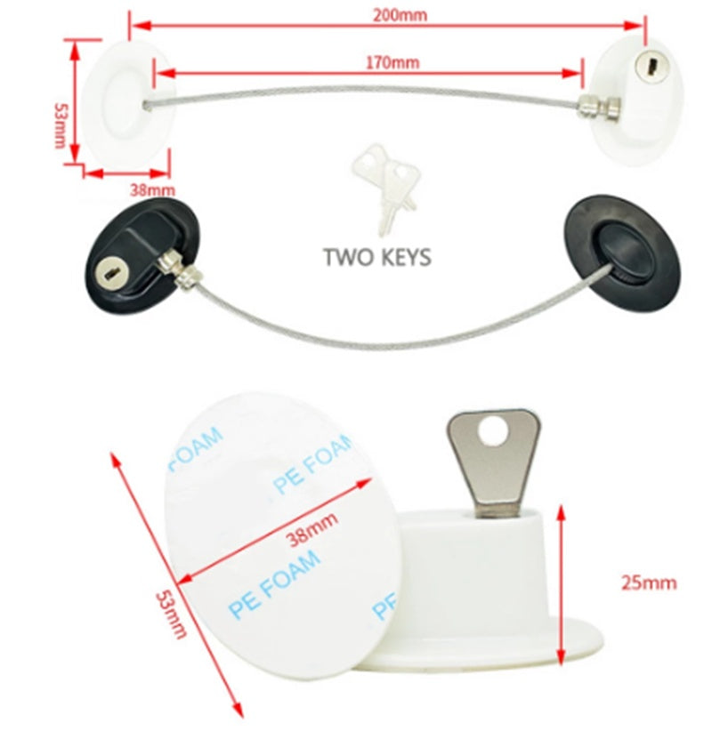 Child-Safe Refrigerator & Sliding Door Lock, Zinc Alloy, Flexible Cable, Keyless Security