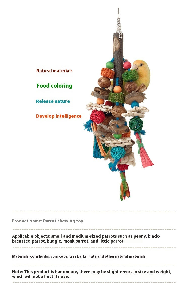 Parrot Natural Material Chewing Toy – Colorful String Combination for Stress Relief and Boredom Reduction
