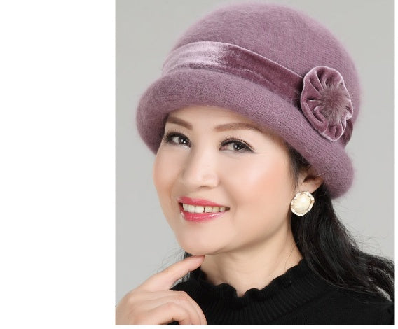 Rabbit Fur Blended Ribbon Hat for Middle-aged and Elderly Ladies