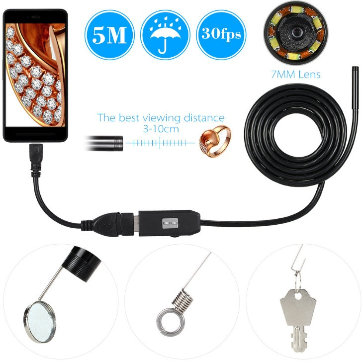 0.3MP 7mm Lens USB Endoscope Camera – Flexible, Waterproof Inspection Tool