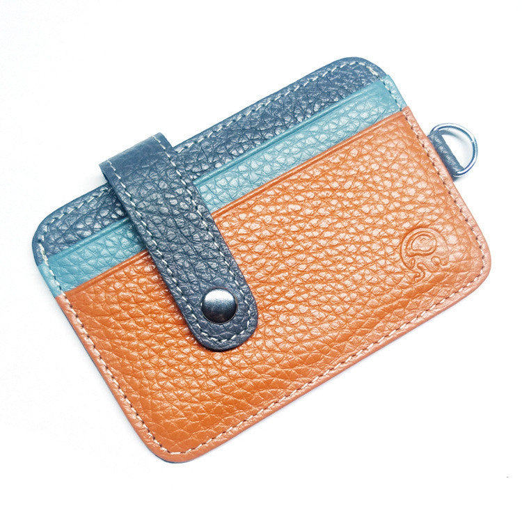 Men's Slim Cowhide Leather Card Case Pebble Grain Retro