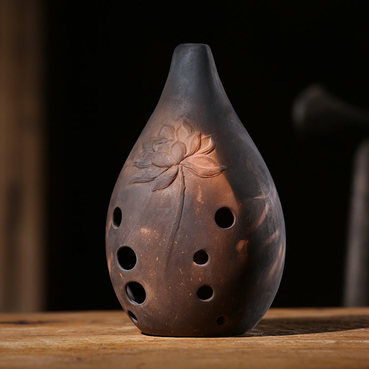 Ten-Hole Full Mouth Cuan Purple Sand Pottery Flute for Beginners and Professionals