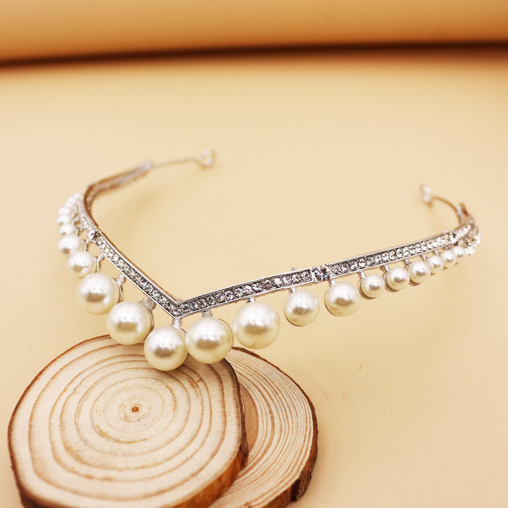 Bride's Wedding Crown with Alloy and Pearl, Electroplated White Gold