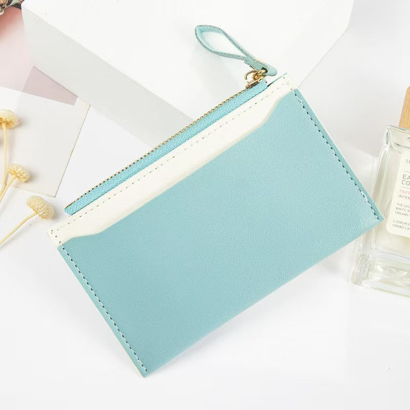 Women's Slim PU Leather Zipper Coin Purse Solid Color