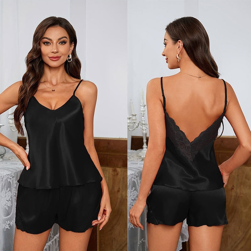Women's Plus Size Ice Silk Short Strap Shorts Thin Pajamas Suit