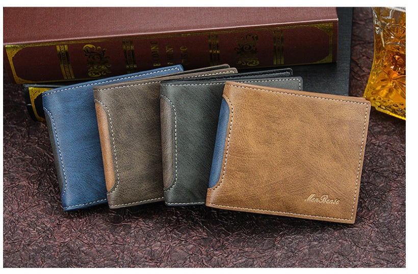 Men's PU Leather Slim Spliced Wallet Patchwork Design