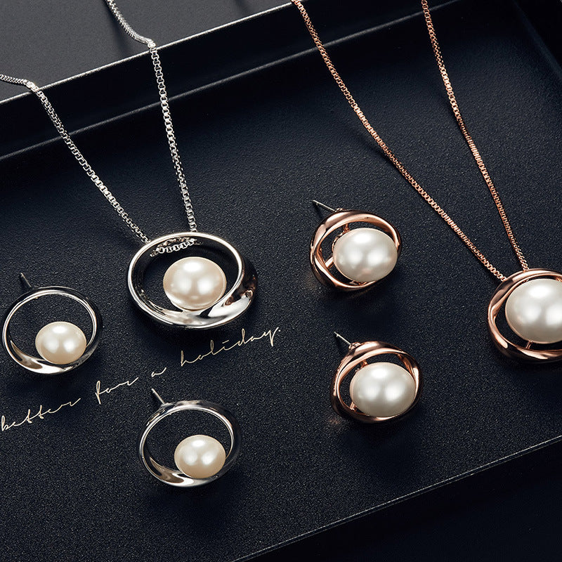 Alloy Imitation Pearl Bridal Jewelry Necklace And Earrings Suite