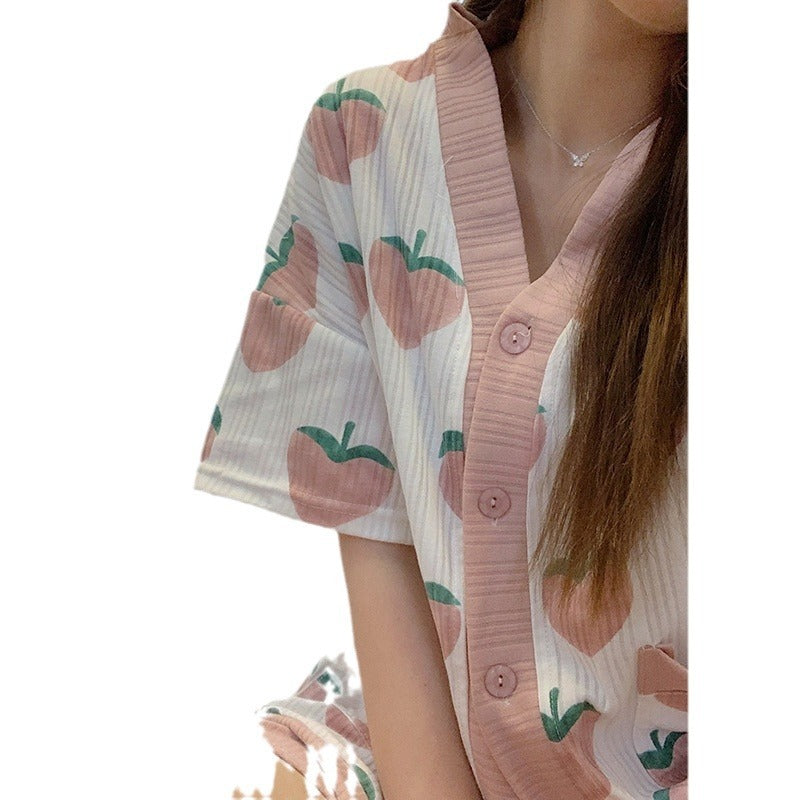 Simple Short-sleeved Honey Printed Peach Home Wear