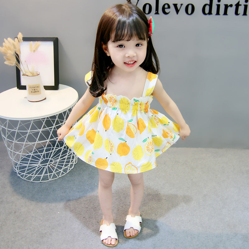 Women's Cotton Lemon Suspender Princess Dress