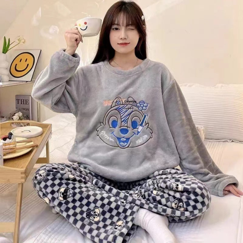 Womens Coral Fleece Winter Pajamas Relaxed Fit Long Sleeve